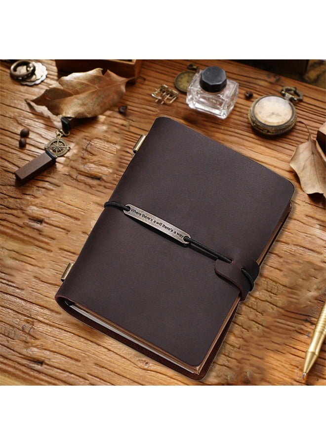 A5 Refillable Notebook Diary  with Leather Cover, Handmade,Loose Leaf Business book ,Genuine Leather Bound Daily Notepad for Men  Women ,Lined Paper 192 s,4 x 5.2 in (Coffee Color) - Image 1